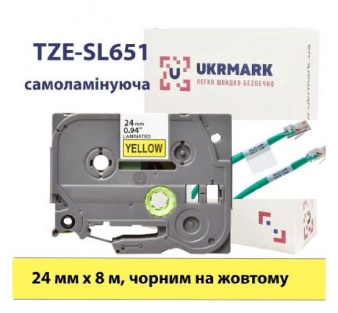 UKRMARK Стрічка для принтера етикеток UKRMARK B-SL-T651P, самоламінуюча, 24мм, black on yellow, аналог TZe-SL651 (900329)