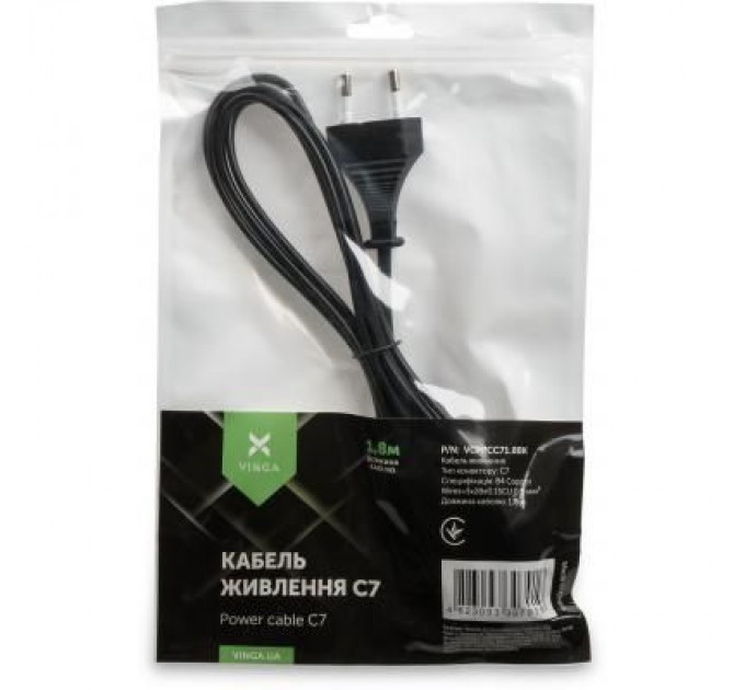 Vinga Кабель живлення C7 1.8 m Vinga (VCPPCC71.8BK)