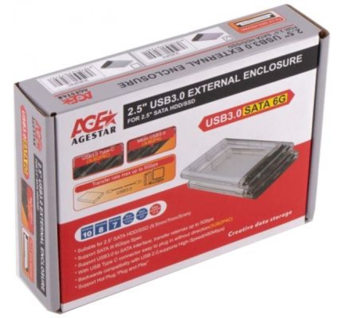 AgeStar Кишеня зовнішня AgeStar 2.5", USB3.0, прозрачный (3UB2P4)