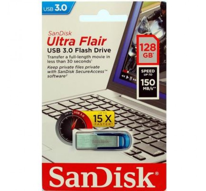 SanDisk USB флеш накопичувач SanDisk 128GB Ultra Flair Blue USB 3.0 (SDCZ73-128G-G46B)