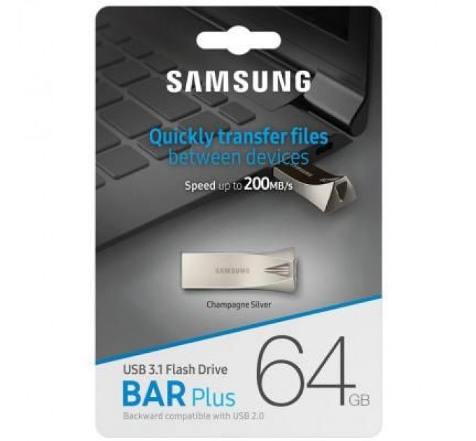 Samsung USB флеш накопичувач Samsung 64GB Bar Plus Silver USB 3.1 (MUF-64BE3/APC)