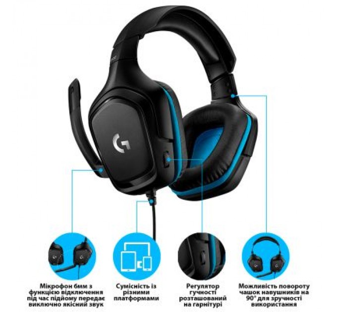 Logitech Навушники Logitech G432 7.1 Surround Sound Wired Gaming Headset (981-000770)