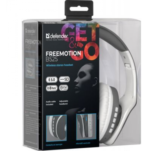 Defender Навушники Defender FreeMotion B525 Bluetooth Gray-White (63527)