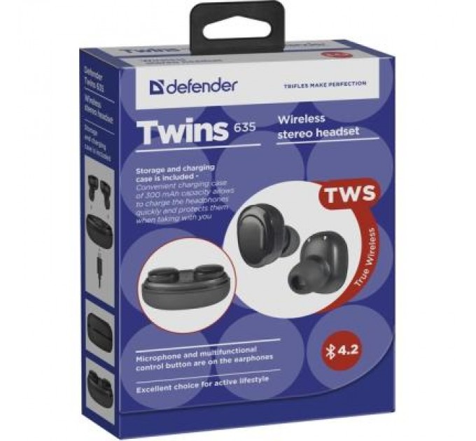 Defender Навушники Defender Twins 635 TWS Bluetooth Black (63635)