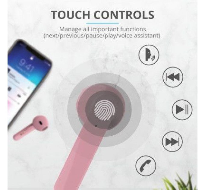 Trust Навушники Trust Primo Touch True Wireless Mic Pink (23782)
