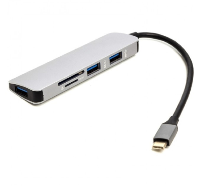 PowerPlant Концентратор USB Type-C to 3*USB 3.0 Ports + TF/SD Card Reader PowerPlant (CA912100)