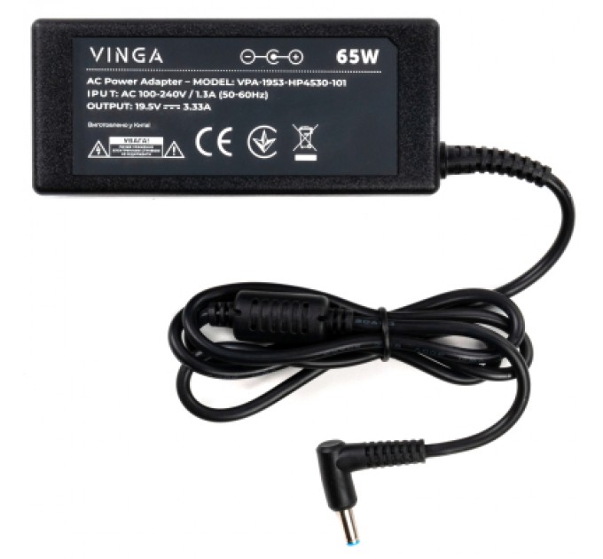 Vinga Блок живлення до ноутбуку Vinga HP 65W 19.5V 3.33А 4.5*3.0 (VPA-1953-HP4530-101)