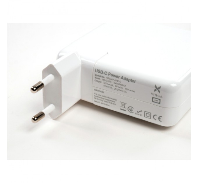 Vinga Блок живлення до ноутбуку Vinga Apple 87W 5.2V3A/9V3A/12V3A/15V3A/20.2V4.3A USB-C (VPA-87-APP-C)