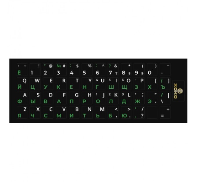 XoKo Наклейка на клавіатуру XoKo 48 keys UA/rus green, Latin white (XK-KB-STCK-SM)