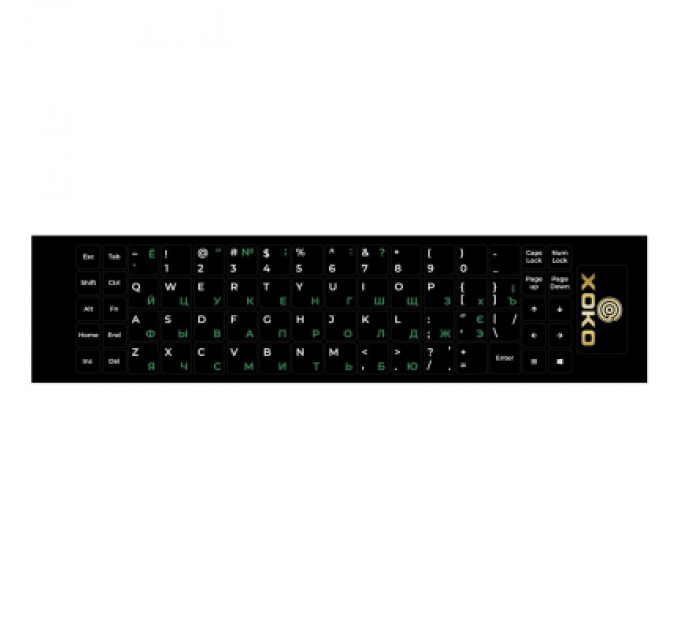 XoKo Наклейка на клавіатуру XoKo 68 keys UA/rus green, Latin white (XK-KB-STCK-MD)