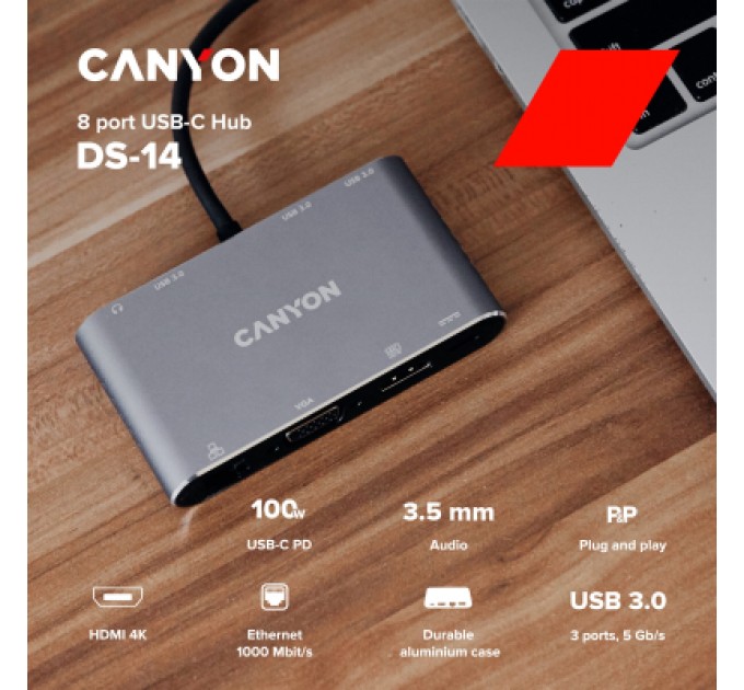 Canyon Порт-реплікатор Canyon 8-in-1 USB-C (CNS-TDS14)