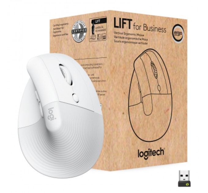 Logitech Мишка Logitech Lift Vertical Ergonomic Wireless/Bluetooth for Business Off-white (910-006496)