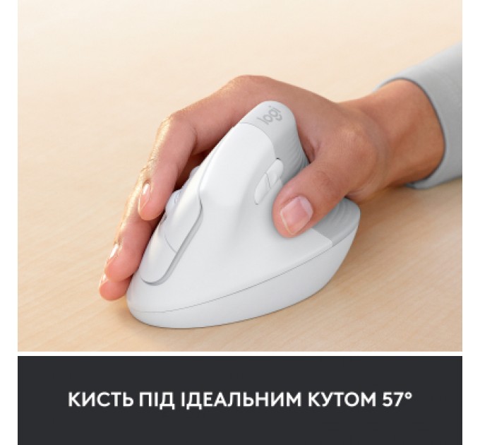 Logitech Мишка Logitech Lift Vertical Ergonomic Wireless/Bluetooth for Business Off-white (910-006496)