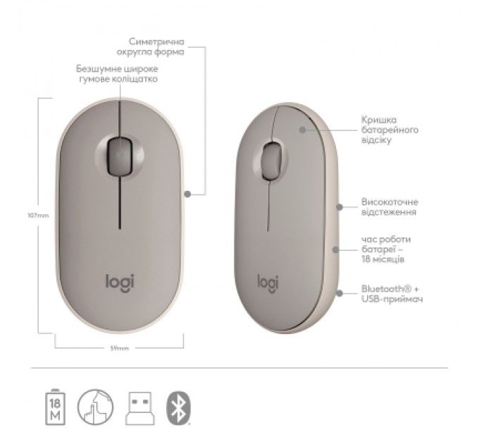 Logitech Мишка Logitech M350 Wireless Sand (910-006751)