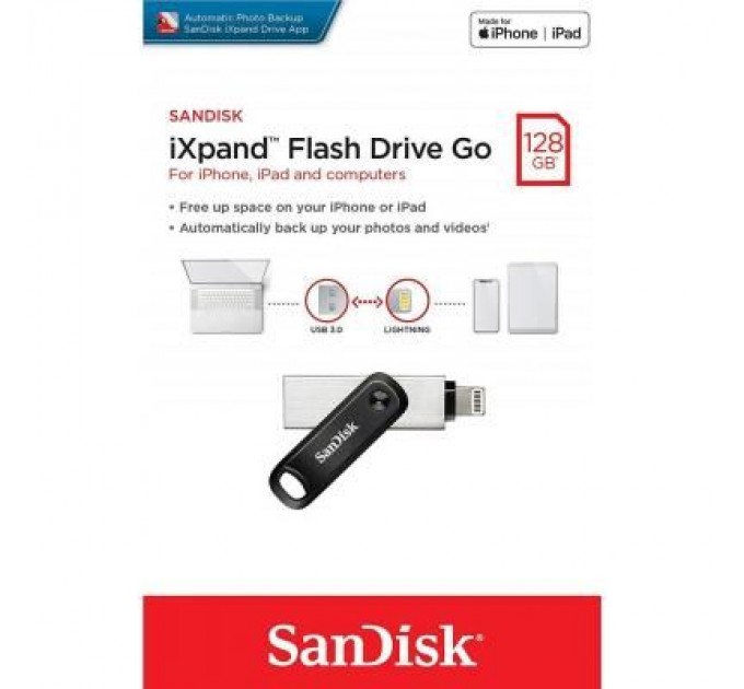 SanDisk USB флеш накопичувач SanDisk 128GB iXpand Go USB 3.0/Lightning (SDIX60N-128G-GN6NE)