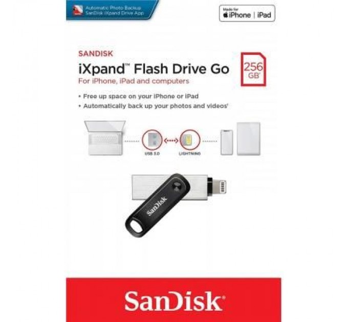 SanDisk USB флеш накопичувач SanDisk 256GB iXpand Go USB 3.0/Lightning (SDIX60N-256G-GN6NE)