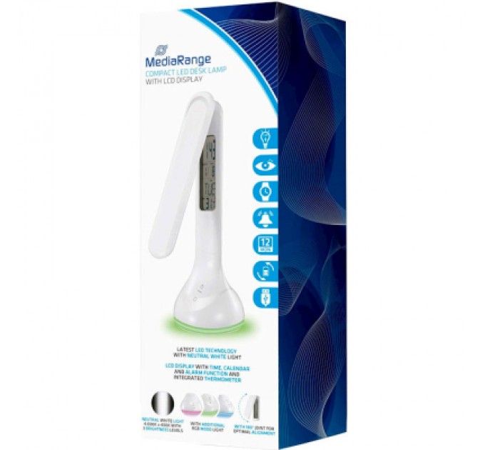 Mediarange Настільна лампа Mediarange Compact LED desk lamp with LCD display, glossy-white (MROS502)
