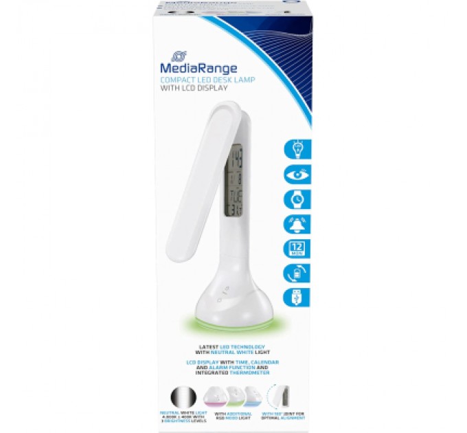 Mediarange Настільна лампа Mediarange Compact LED desk lamp with LCD display, glossy-white (MROS502)