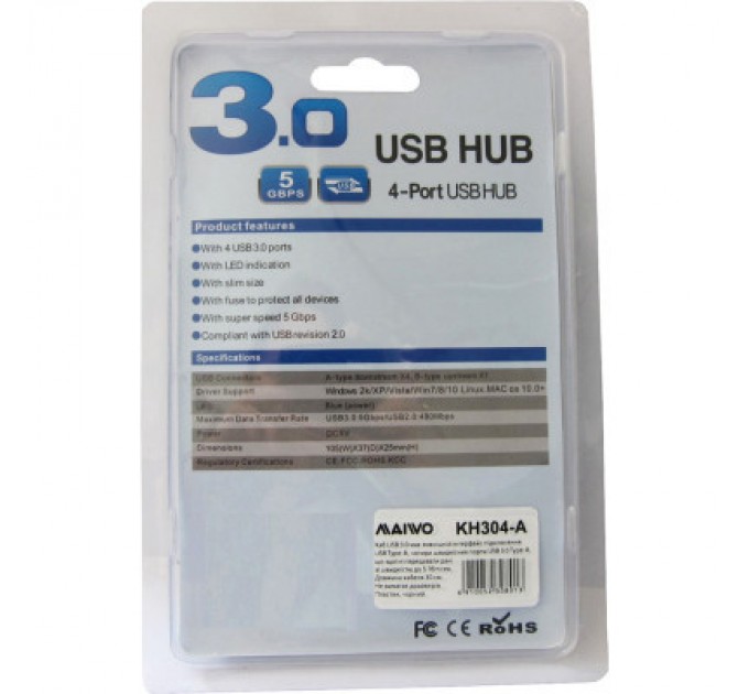 Maiwo Концентратор Maiwo USB Type-A to 4х USB3.0 30cm (KH304-A)