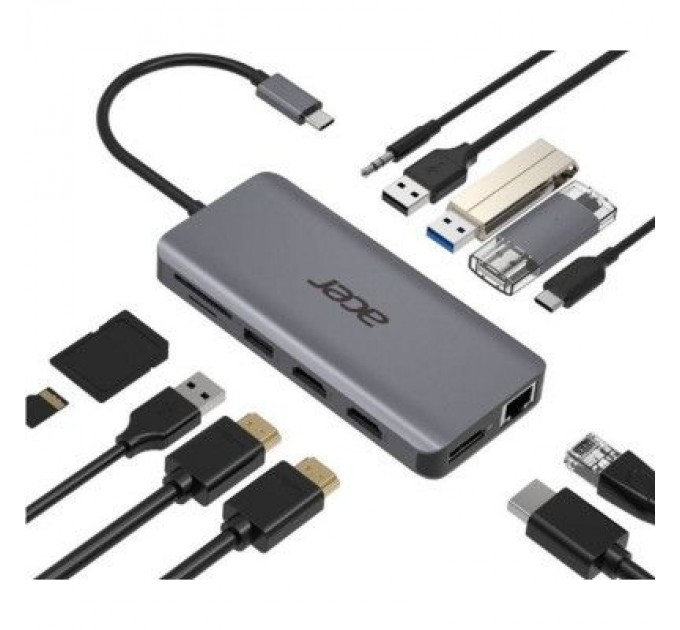 Acer Порт-реплікатор Acer 12in1 Type C dongle USB3.2, USB2.0, SD/TF, HDMI, PD, DP ... (HP.DSCAB.009)