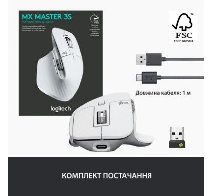 Logitech Мишка Logitech MX Master 3S Performance Wireless Mouse Bluetooth Pale Grey (910-006560)
