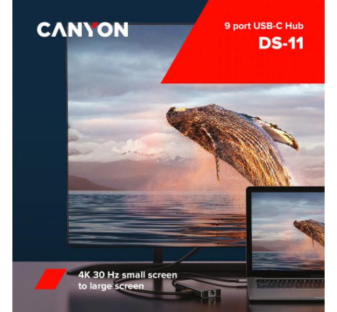 Canyon Порт-реплікатор Canyon DS-11, 9 in 1 USB-C hub, HDMI, Gigabit Ethernet, Type-C PD/100W (CNS-TDS11)