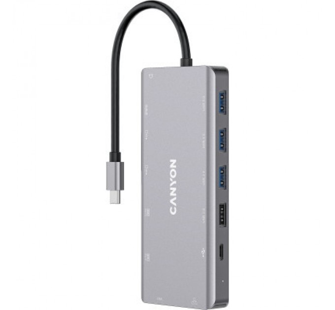 Canyon Порт-реплікатор Canyon DS-12, 13 in 1 USB-C hub, 2*HDMI, Gigabit Ethernet, VGA, 3*USB3.0, PD/100W, 3.5mm audio jack (CNS-TDS12)