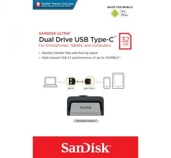 SanDisk USB флеш накопичувач SanDisk 32GB Ultra Dual USB 3.0 + Type-C (SDDDC2-032G-G46)