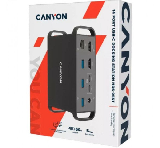 Canyon Порт-реплікатор Canyon Docking Station with 14 ports, with Type C female*4, USB3.0*2, USB2.0*2 (CNS-HDS95ST)