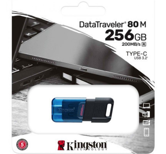 Kingston USB флеш накопичувач Kingston 256 GB DataTraveler 80 M USB-C 3.2 (DT80M/256GB)
