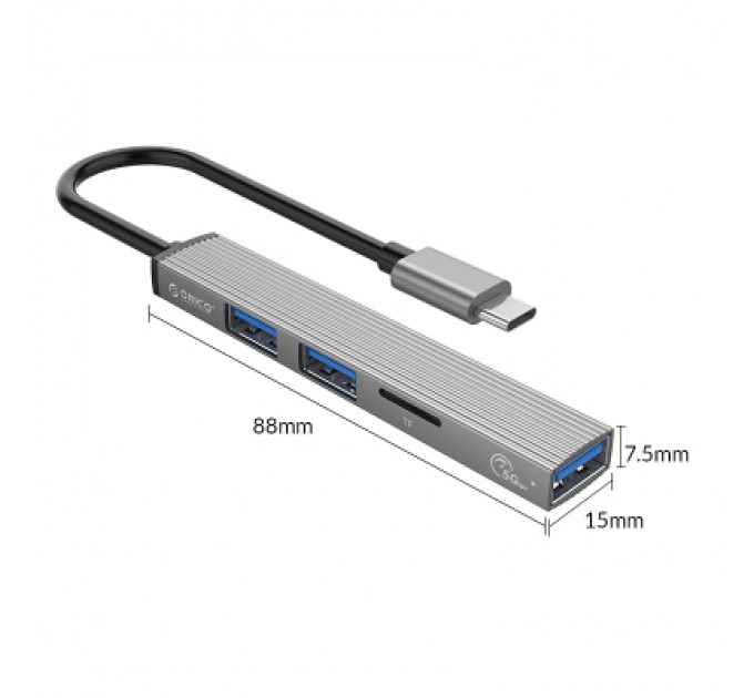 Orico Концентратор Orico Type-C to USB3.0, 2xUSB2.0, TF (AH-12F-GY-BP) (CA913541)