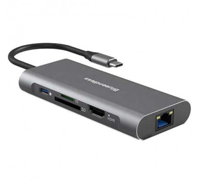 PowerPlant Концентратор PowerPlant USB-C to 2xUSB 3.0, 1xUSB 2.0, 1xType-C (PD), HDMI, SD, RJ45 (CA913497)