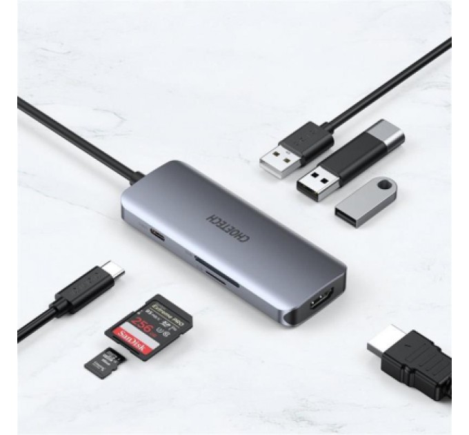 Choetech Концентратор Choetech USB-C 7-in-1 (HDMI/PD/CR/USB-A/USB-C) alum (HUB-M19-GY)