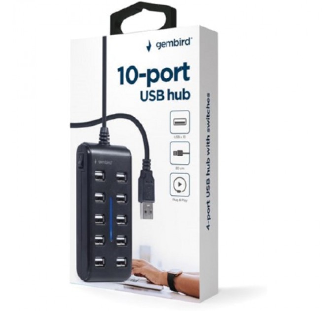 Gembird Концентратор Gembird USB 2.0 10 ports black (UHB-U2P10P-01)