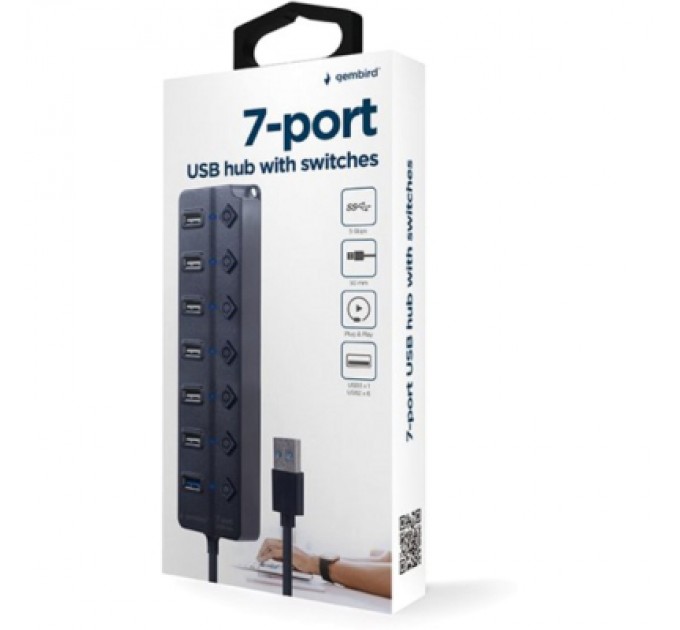 Gembird Концентратор Gembird 7 ports (1xUSB3.1+6xUSB2.0) switch black (UHB-U3P1U2P6P-01)
