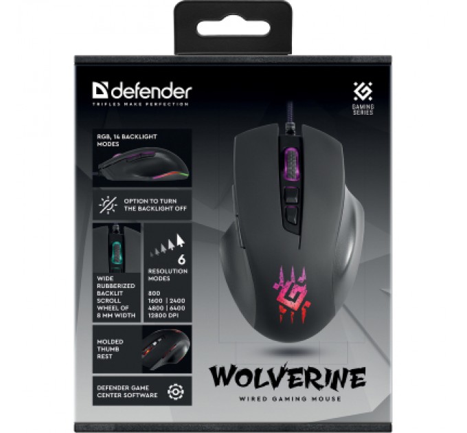 Defender Мишка Defender Wolverine GM-700L RGB USB Black (52700)