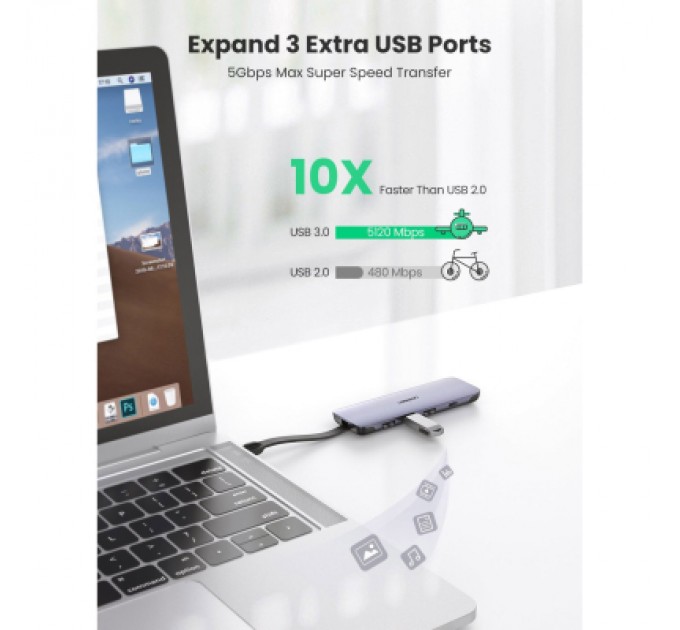 Ugreen Концентратор Ugreen USB3.0 Type-C to HDMI/USB 3.0x3/HDMI/Type-c PD CM285 (70408)