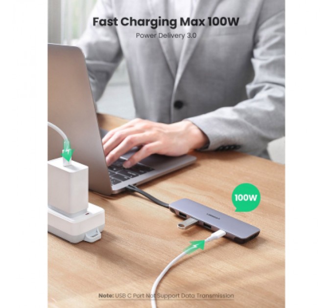 Ugreen Концентратор Ugreen USB3.0 Type-C to HDMI/USB 3.0x3/HDMI/Type-c PD CM285 (70408)