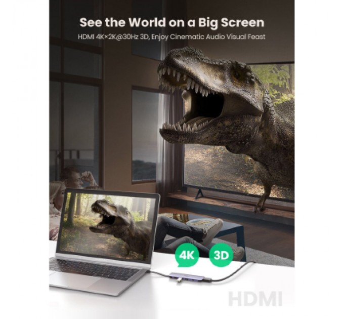 Ugreen Концентратор Ugreen USB3.0 Type-C to HDMI/USB 3.0x3/HDMI/Type-c PD CM285 (70408)