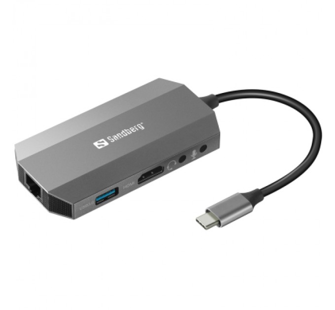 Sandberg Концентратор Sandberg USB3.1 Type-C to HDMI/USB 3.0x2/RJ45/SD/TF/PD 100W 6in1 (136-33)
