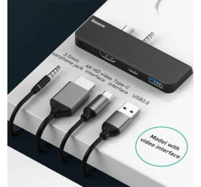Baseus Концентратор Baseus USB3.1 Type-C+3.5mm toHDMI/USB 3.0/Type-C/3.5mm forSurfaceGo (CAHUB-FT01)