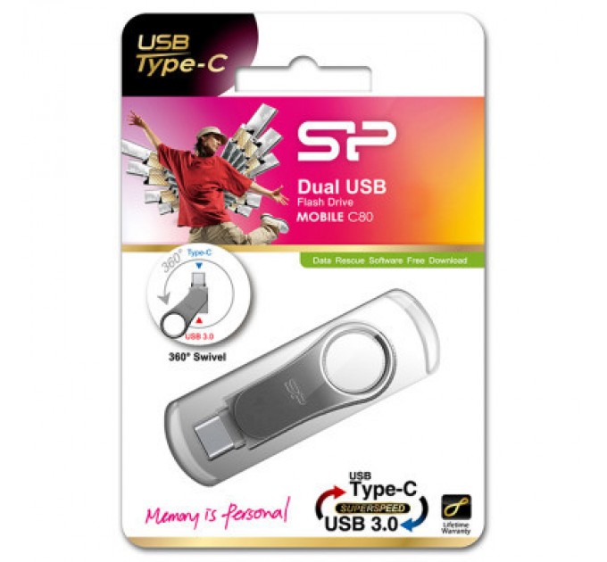 Silicon Power USB флеш накопичувач Silicon Power 128 GB DriveMobile C80 USB 3.1 + Type-C Silver (SP128GBUC3C80V1S)