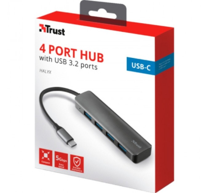 Trust Концентратор Halyx Type-C to 4-Port USB-A 3.2 Grey Trust (24948_TRUST)