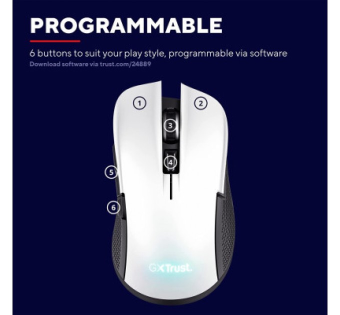 Trust Мишка Trust GXT923 YBAR Wireless White (24889)