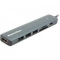 PowerPlant Концентратор USB Type-C to HDMI, 3x USB Type-A, SD, TF, USB Type-C PD100W PowerPlant (CA913848)
