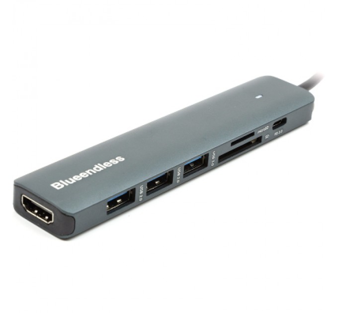 PowerPlant Концентратор USB Type-C to HDMI, 3x USB Type-A, SD, TF, USB Type-C PD100W PowerPlant (CA913848)