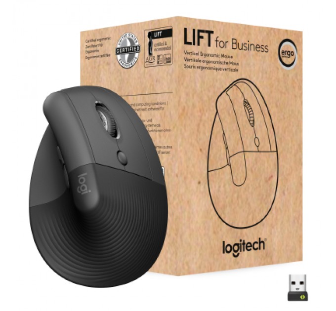 Logitech Мишка Logitech Lift Vertical Ergonomic Wireless/Bluetooth for Business Graphite (910-006494)
