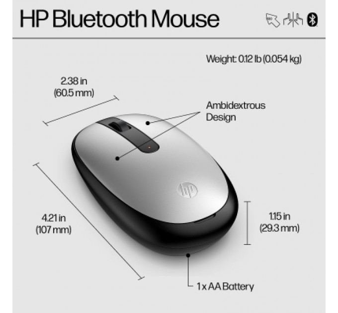 HP Мишка HP 240 Bluetooth Silver (43N04AA)