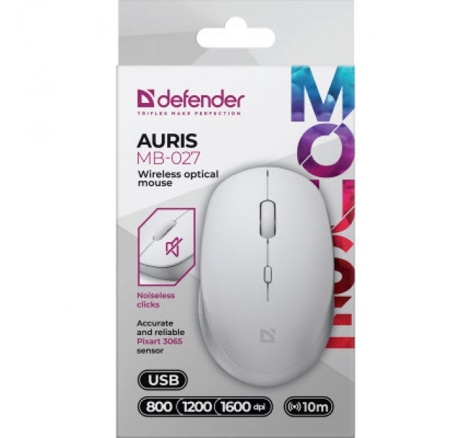 Defender Мишка Defender Auris MB-027 Silent Wireless White (52028)