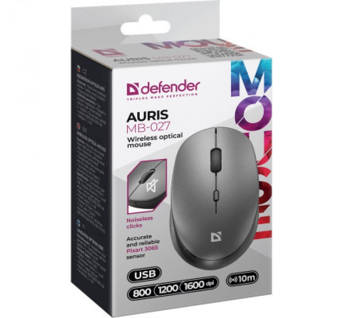 Defender Мишка Defender Auris MB-027 Silent Wireless Grey (52029)